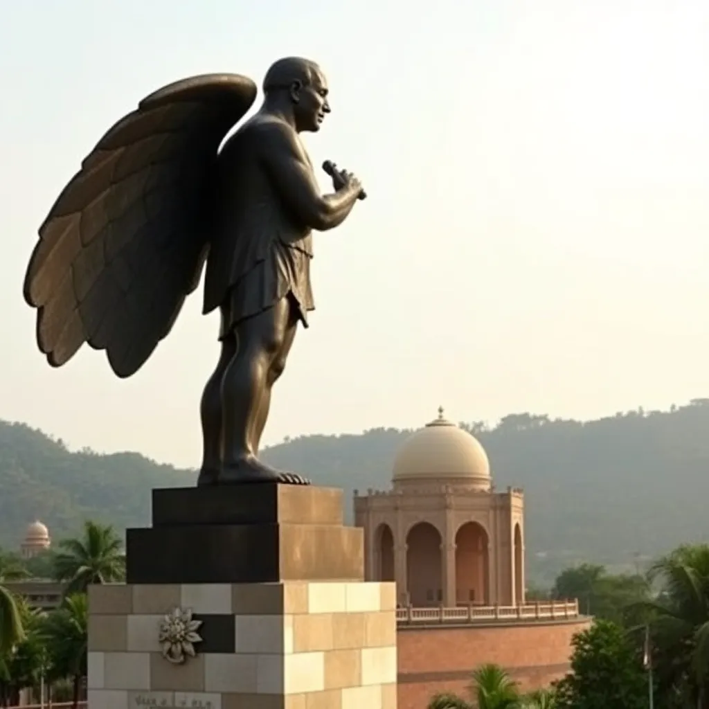 Image of statue in Ahmedabad with hills background