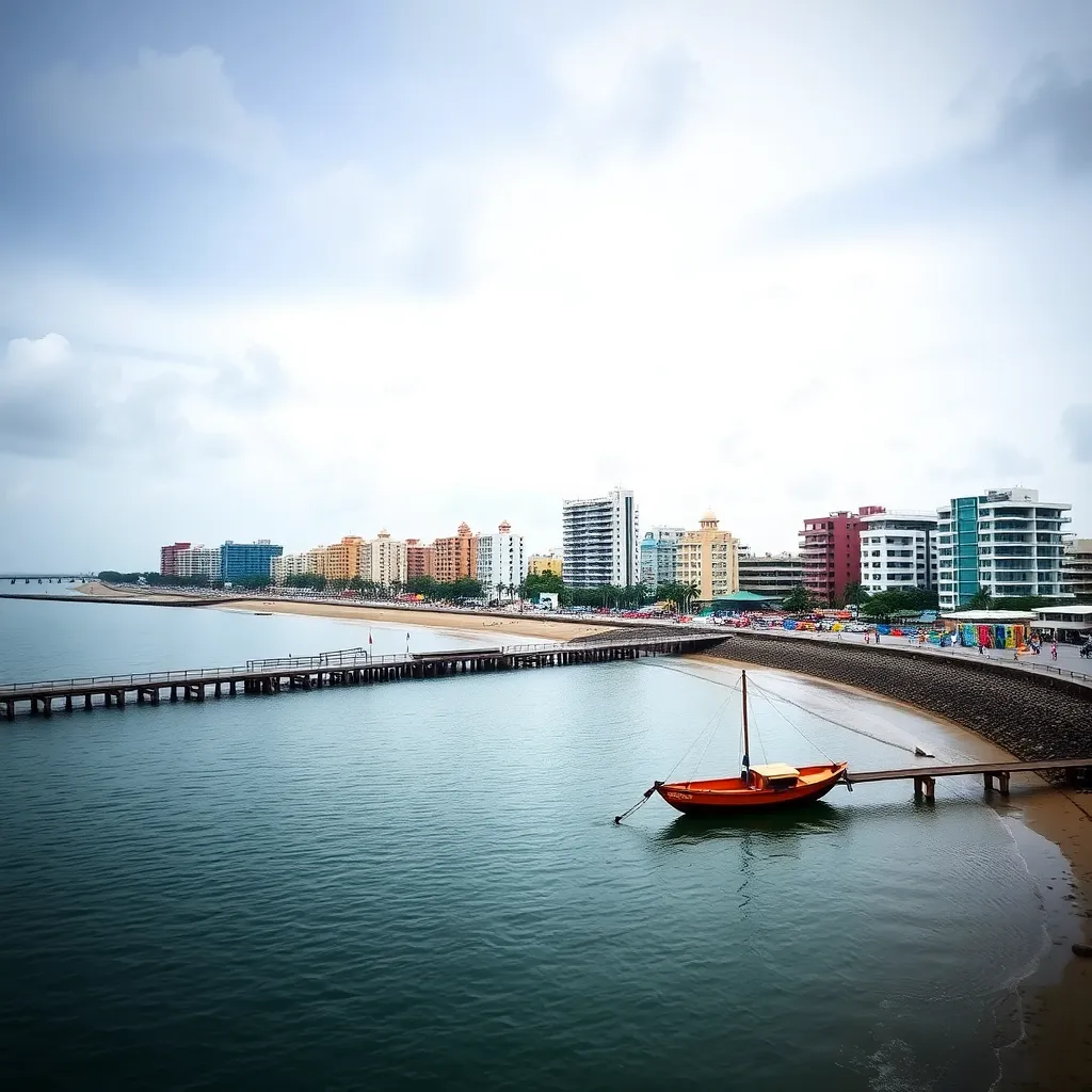 Image of Chennai Marina Beach with buildings