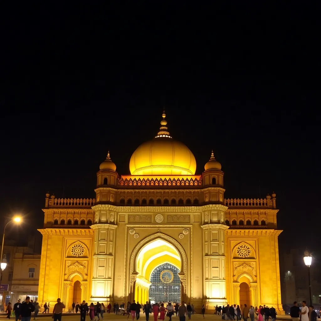 Image of Charminar monument in Hyderabad at night