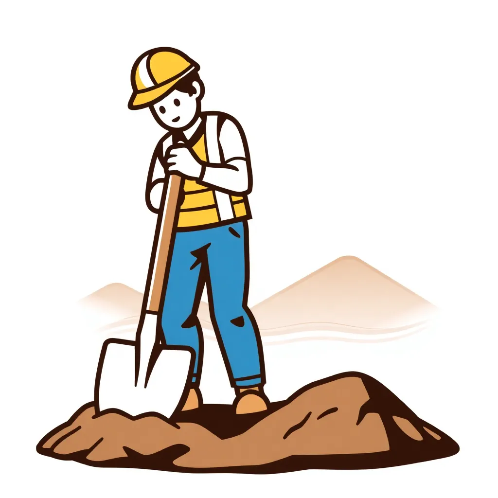 Icon of a person working with shovel representing Constructions