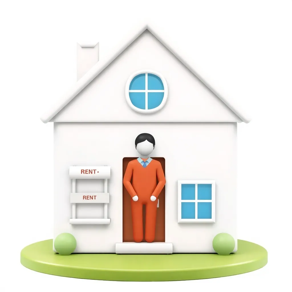 Icon of a house with a person inside representing Rent
