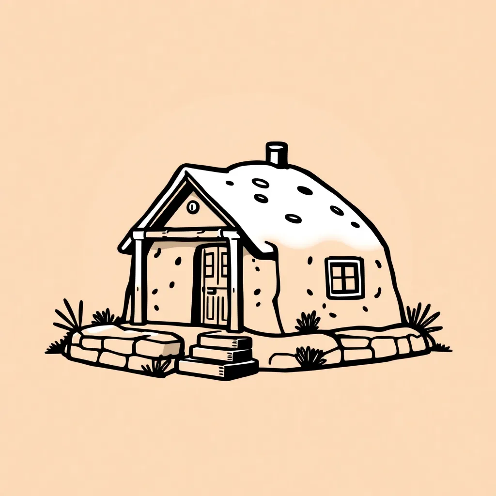 Icon representing custom mud house design with blueprint and pencil
