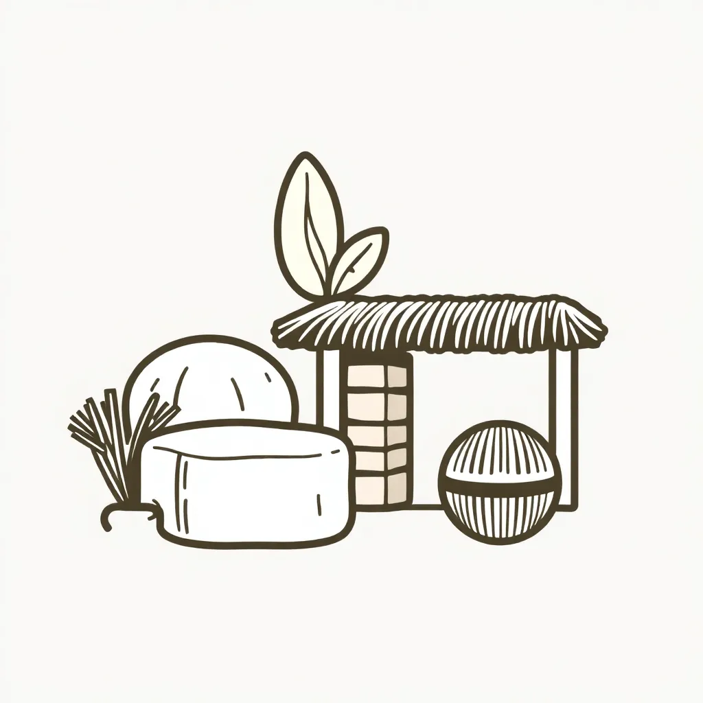 Icon showing eco-friendly materials like mud bricks and natural fibers