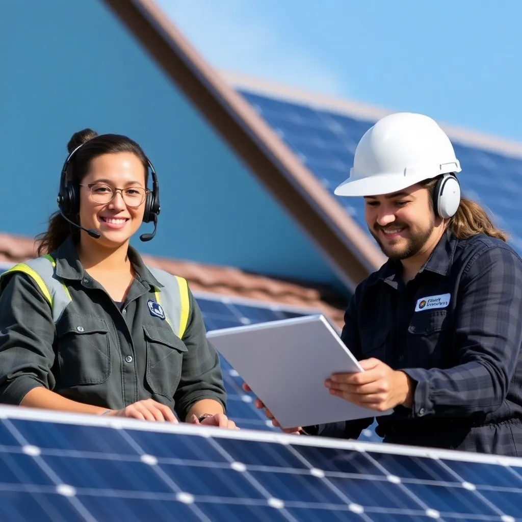 Customer support team assisting client with solar system warranty and service
