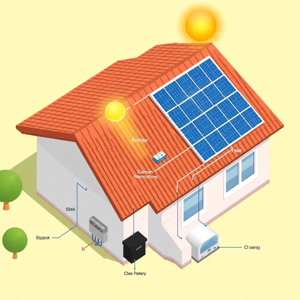Detailed diagram of solar rooftop system components and energy flow